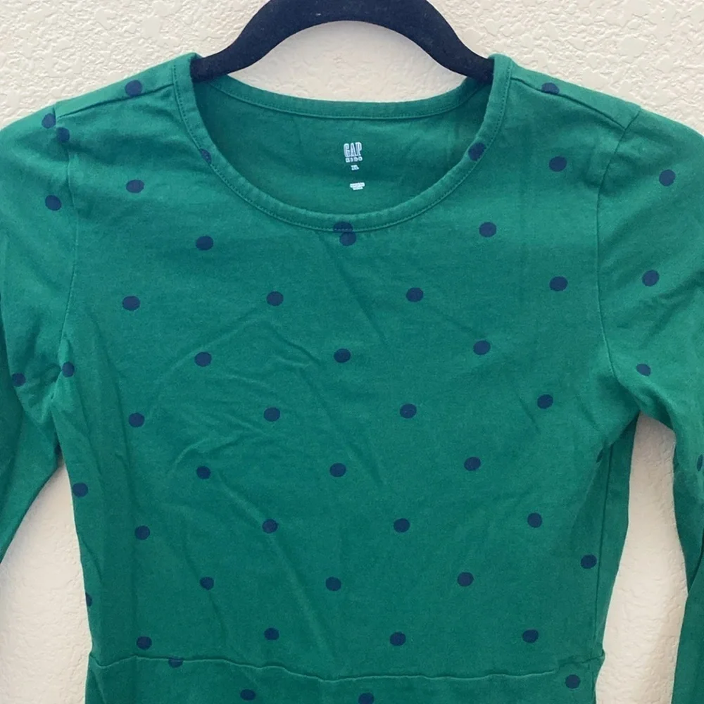 GAP Green Kids Dress with Navy Dots. Size XL.